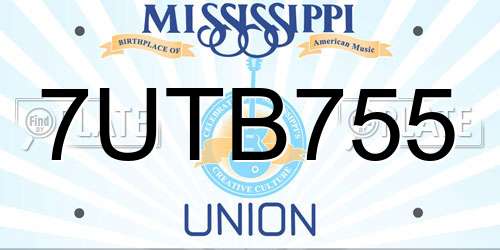 7UTB755 Mississippi License Plate