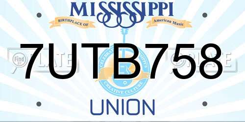 7UTB758 Mississippi License Plate