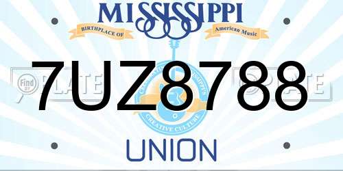 7UZ8788 Mississippi License Plate