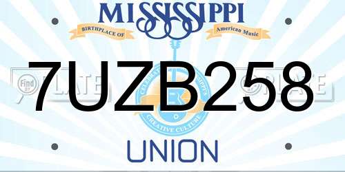 7UZB258 Mississippi License Plate