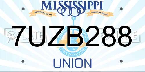 7UZB288 Mississippi License Plate