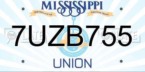 7UZB755 Mississippi License Plate