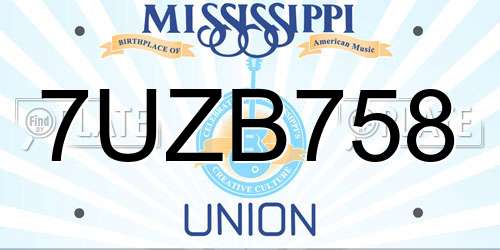 7UZB758 Mississippi License Plate