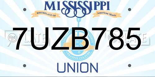 7UZB785 Mississippi License Plate