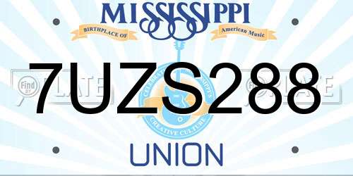 7UZS288 Mississippi License Plate