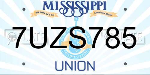 7UZS785 Mississippi License Plate