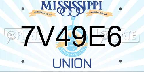7V49E6 Mississippi License Plate