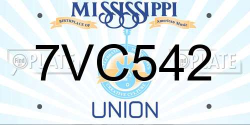 7VC542 Mississippi License Plate
