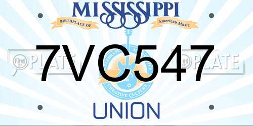 7VC547 Mississippi License Plate