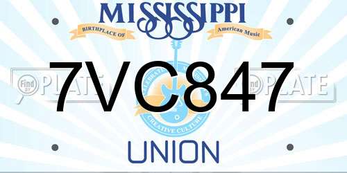 7VC847 Mississippi License Plate
