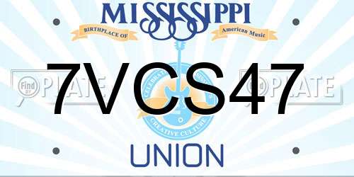 7VCS47 Mississippi License Plate