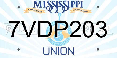 7VDP203 Mississippi License Plate