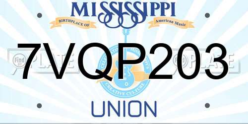 7VQP203 Mississippi License Plate
