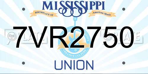 7VR2750 Mississippi License Plate