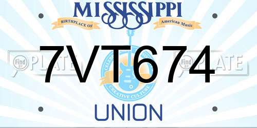 7VT674 Mississippi License Plate