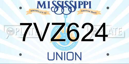 7VZ624 Mississippi License Plate