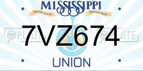 7VZ674 Mississippi License Plate