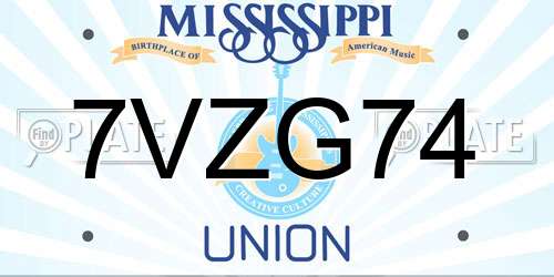 7VZG74 Mississippi License Plate
