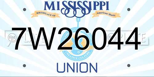 7W26044 Mississippi License Plate