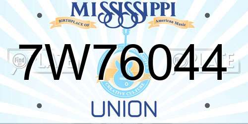 7W76044 Mississippi License Plate