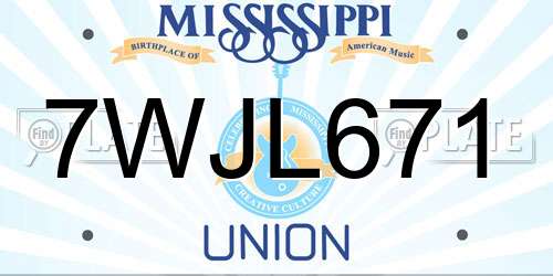 7WJL671 Mississippi License Plate