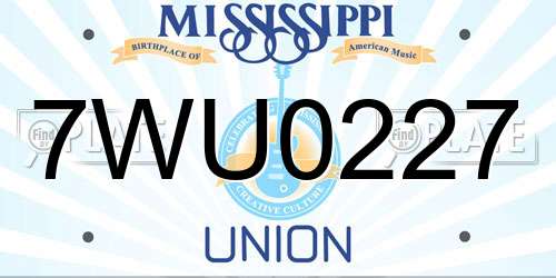 7WU0227 Mississippi License Plate