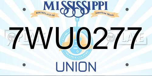 7WU0277 Mississippi License Plate
