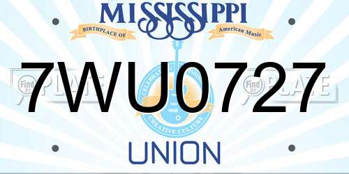 7WU0727 Mississippi License Plate