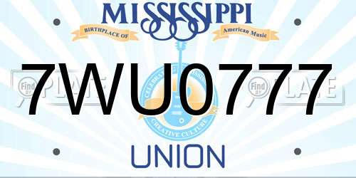 7WU0777 Mississippi License Plate