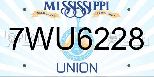 7WU6228 Mississippi License Plate
