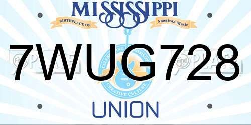 7WUG728 Mississippi License Plate