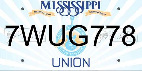 7WUG778 Mississippi License Plate