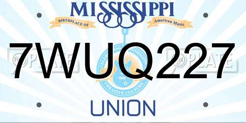 7WUQ227 Mississippi License Plate