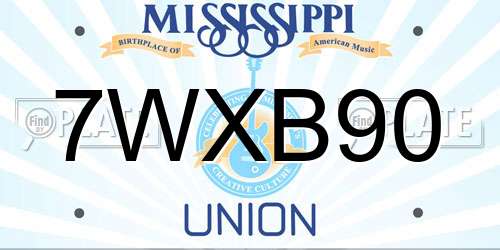 7WXB90 Mississippi License Plate