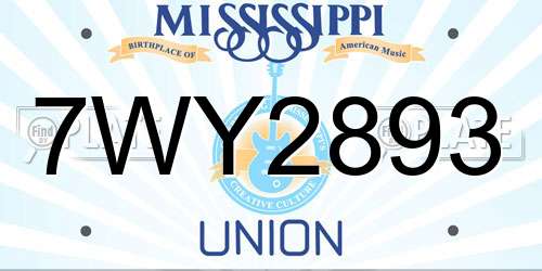 7WY2893 Mississippi License Plate