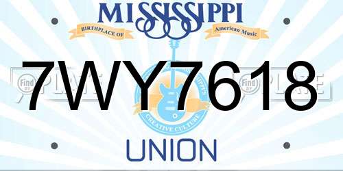 7WY7618 Mississippi License Plate