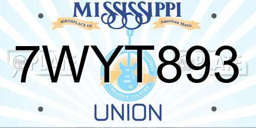 7WYT893 Mississippi License Plate