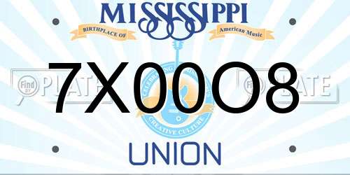7X00O8 Mississippi License Plate