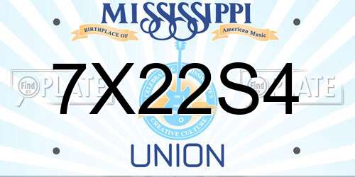 7X22S4 Mississippi License Plate