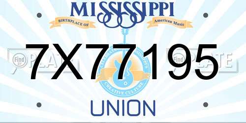 7X77195 Mississippi License Plate