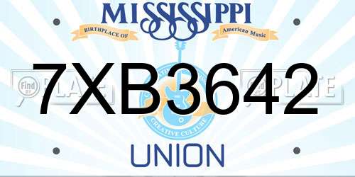 7XB3642 Mississippi License Plate