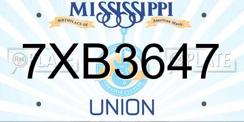 7XB3647 Mississippi License Plate