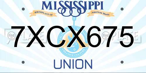 7XCX675 Mississippi License Plate