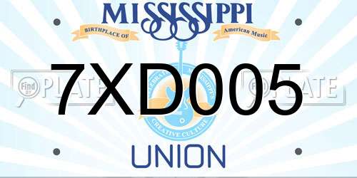 7XD005 Mississippi License Plate