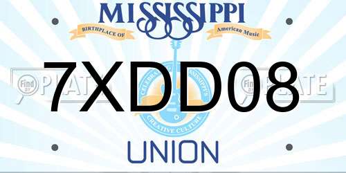 7XDD08 Mississippi License Plate