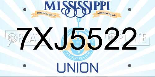7XJ5522 Mississippi License Plate