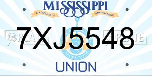 7XJ5548 Mississippi License Plate