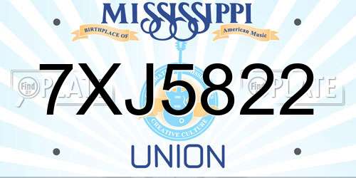 7XJ5822 Mississippi License Plate