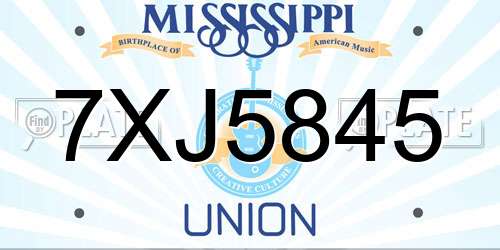 7XJ5845 Mississippi License Plate