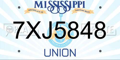 7XJ5848 Mississippi License Plate
